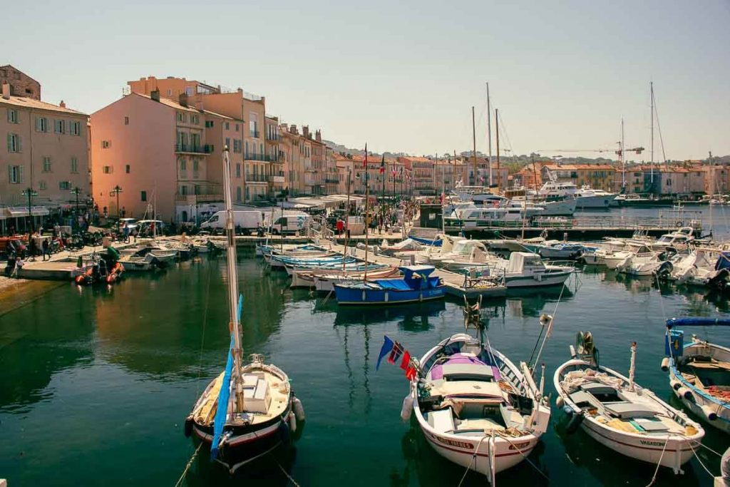 Old Port filled with docked boats of St Tropez in the Department of Var that covers some of the major cities in Provence