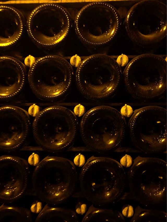 bottles of champagne in storage