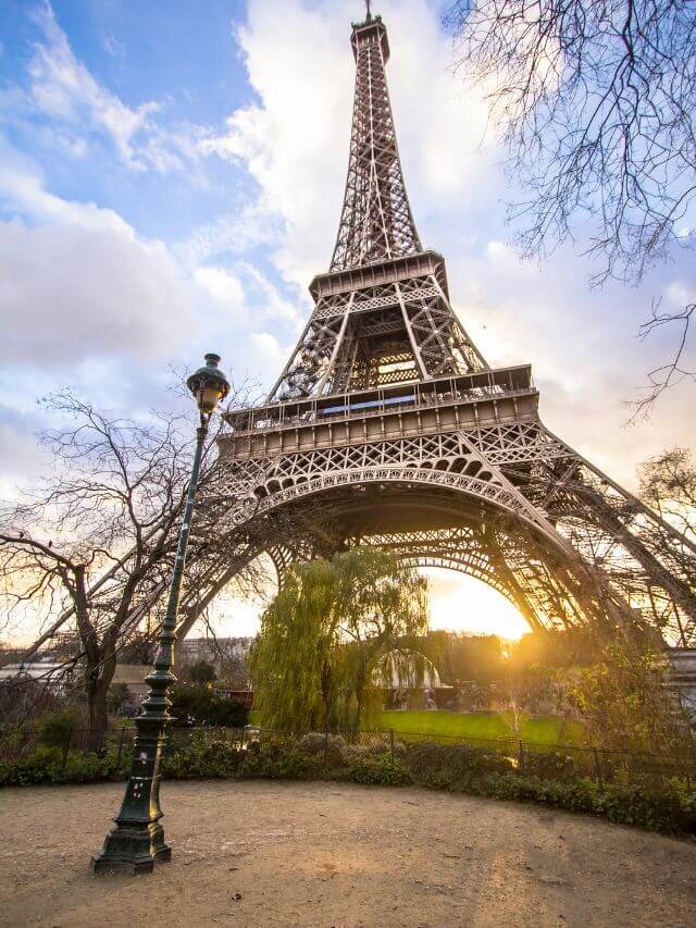 View from the ground up with the sun setting from in the back during Paris in September