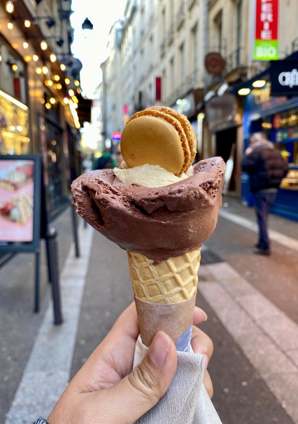 Amorino Ice Cream with macaron in Latin Quarter, Paris