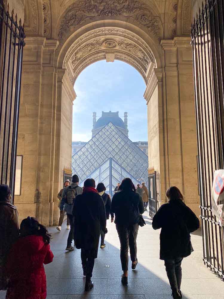 Louvre Museum exit with the pyramides.