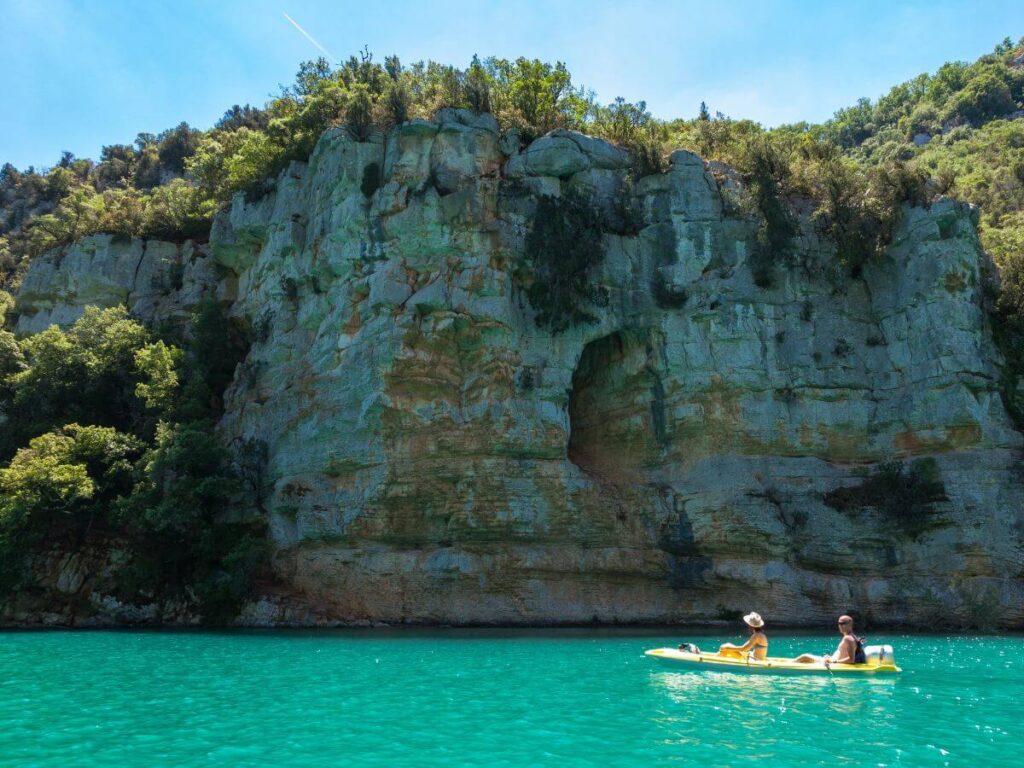 people kayaking on the blue waters of the Gorges du Verdon in the South of France in October