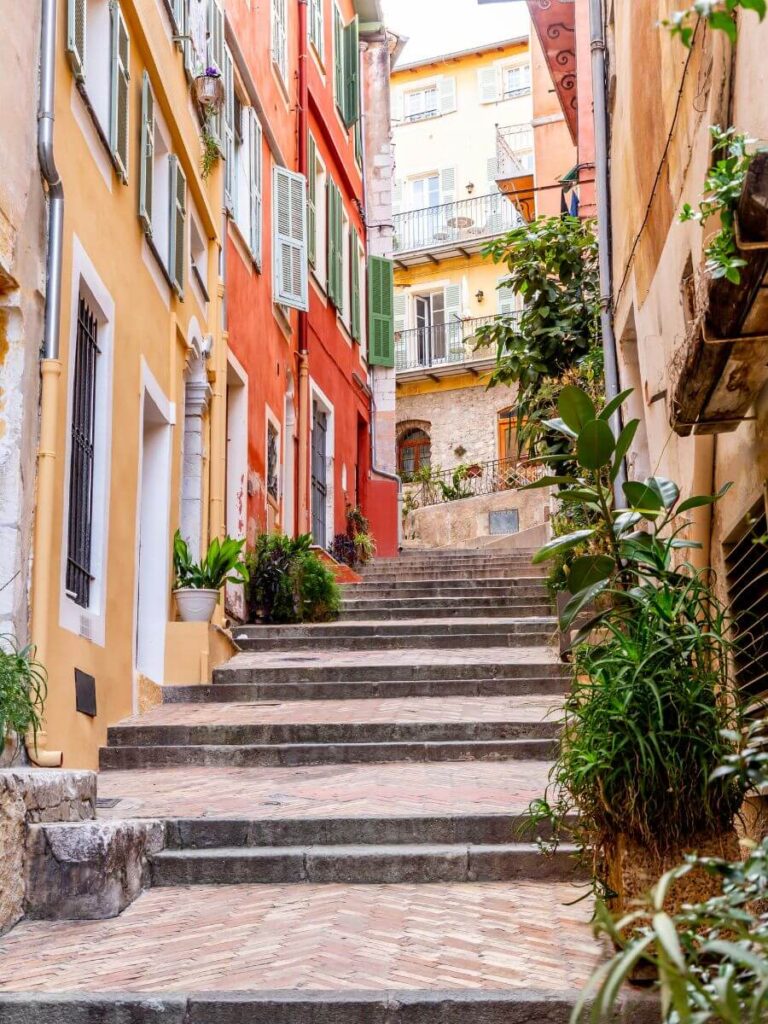 Villefranche sur Mer street with colorful houses