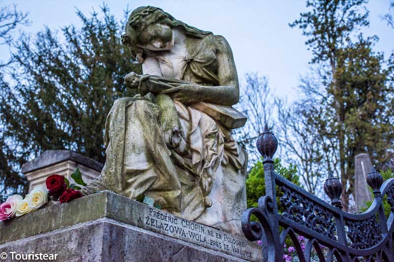 Chopin tomb at Pere Lachaise Cemetery in Paris